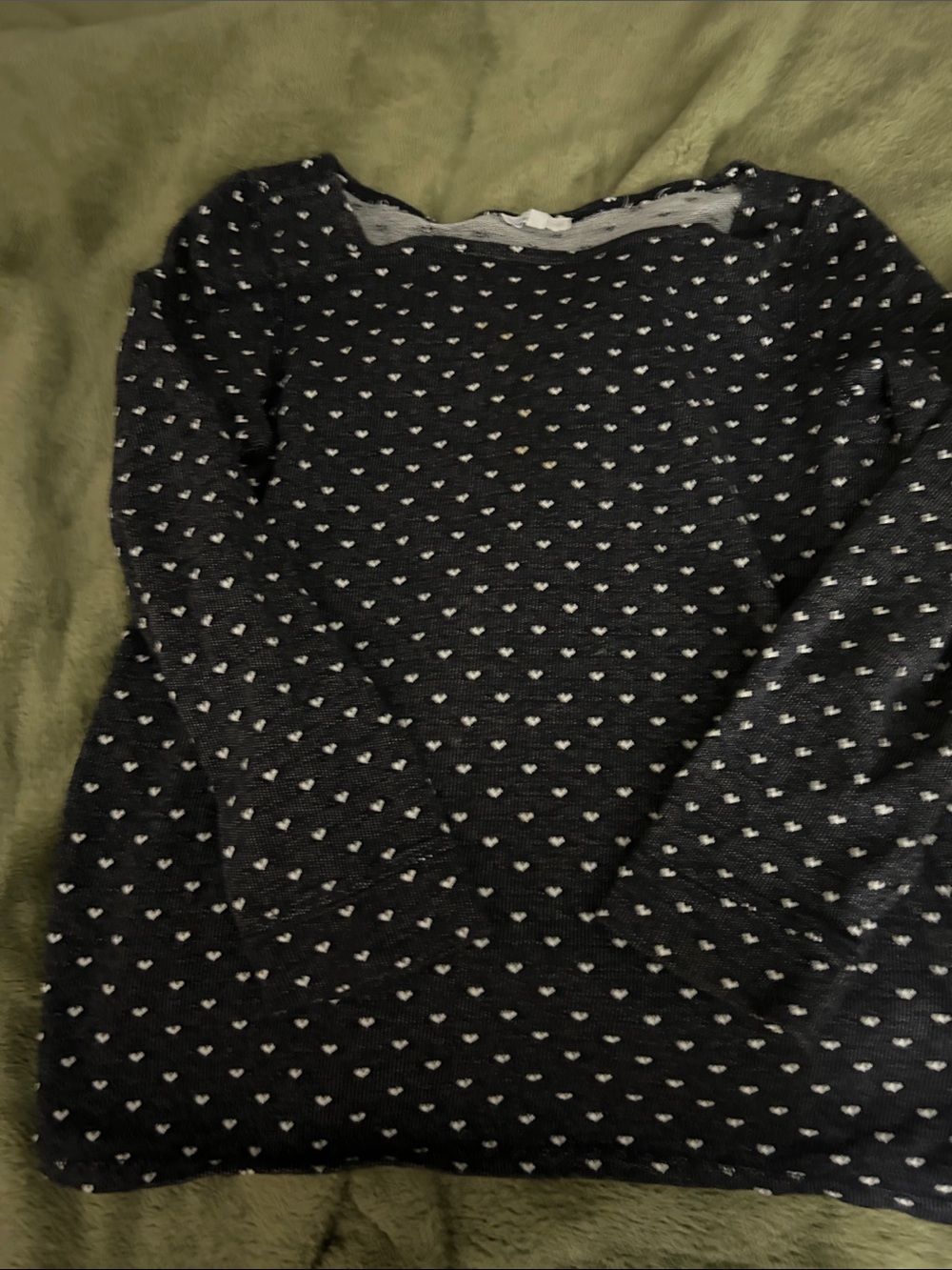 Talbots Black Knit Long-Sleeve Dress with White Heart Print 100 cotton